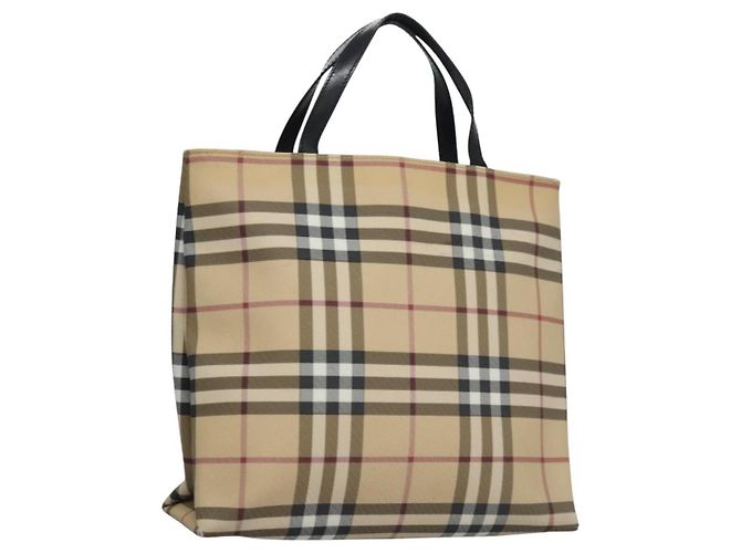 BURBERRY Nova Check Handtasche aus PVC Beige Silber Authentisch bs23486