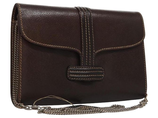 BALLY Ketten-Schultertasche aus braunem Leder mit Gold Auth bs22953 Golden