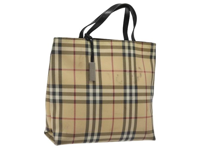 Bolso de mano de PVC beige con estampado Nova Check de BURBERRY Auth EC273