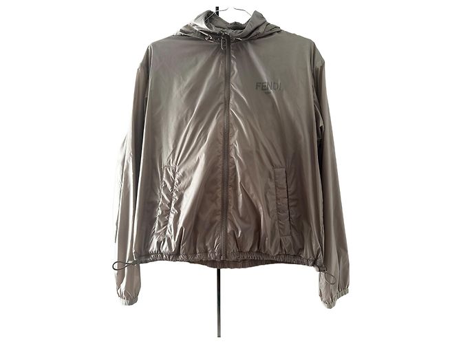 Fendi Windbreaker Logo Polyamide Beige Dark grey Bronze