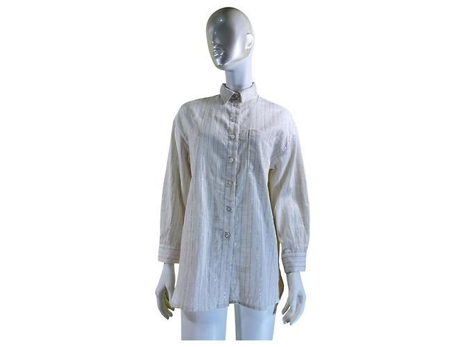 Camisa de rayas Twin Set de mezcla de lino blanca Blanco