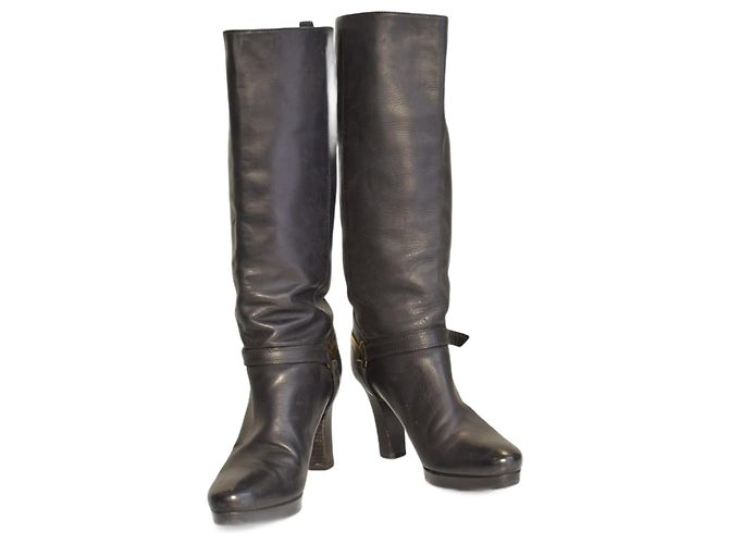 Hugo Boss Orange Schwarze Leder Plattformstiefel Größe 41