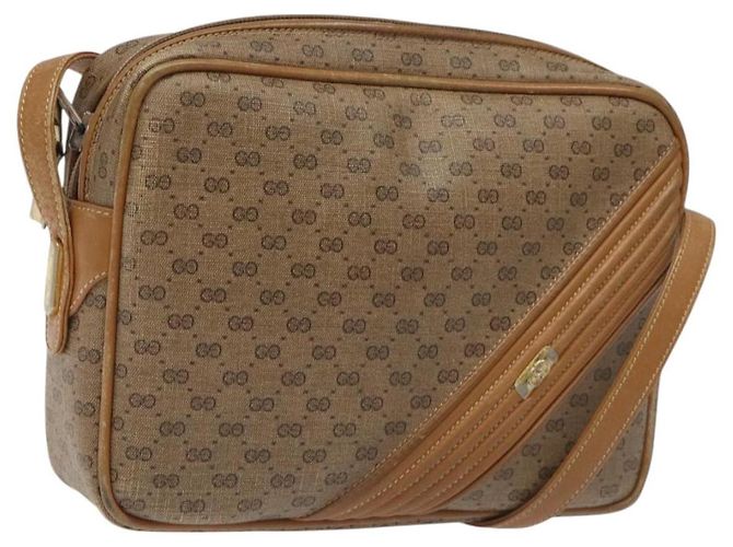 Gucci Bolsa de Ombro Micro GG Supreme em PVC Couro Marrom Dourado Auth BA351