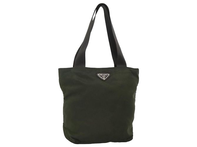 PRADA Tote Bag Nylon Khaki Silber Auth bs23051