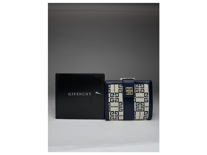 Vintage Givenchy GV3 monogram Leather Wallet marine white