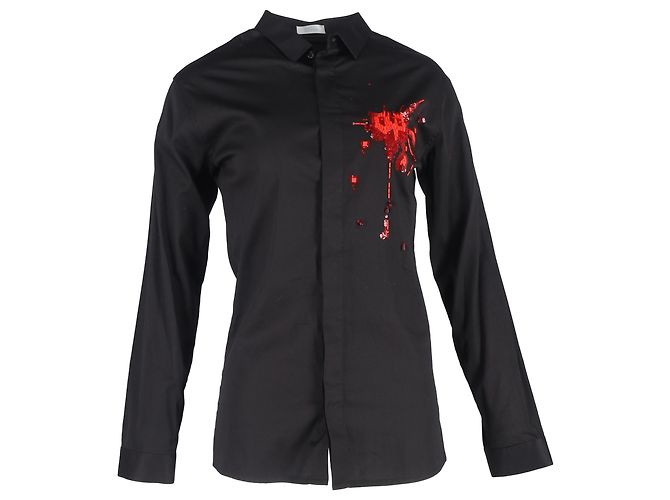 Camicia a maniche lunghe decorata Dior in cotone nero