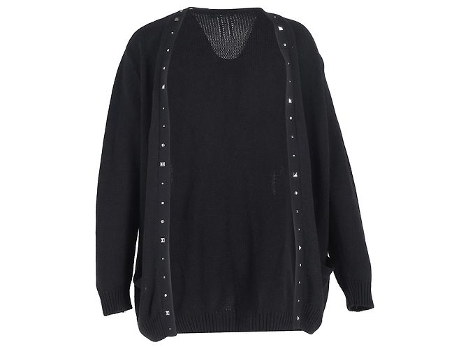 Verzierte offene Strickjacke aus schwarzer Wolle von Saint Laurent Grau