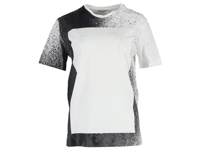 Camiseta de cuello redondo con efecto salpicadura Balenciaga en algodón negro y blanco Crudo