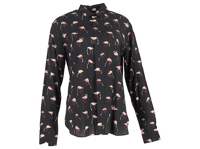 Saint Laurent Flamingo Print Shirt in Black Viscose Multiple colors Satin  ref.2111661