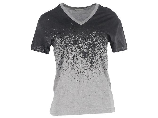 Dior Ombre V-Neck T-Shirt aus schwarzer und grauer Baumwolle