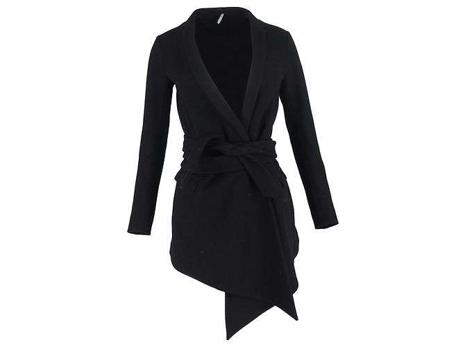 Dior Asymmetric Robe Peacoat in Black Wool