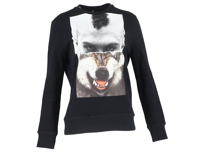Neil Barrett Mohawk Wolf bedruckter Pullover aus schwarzer Baumwolle