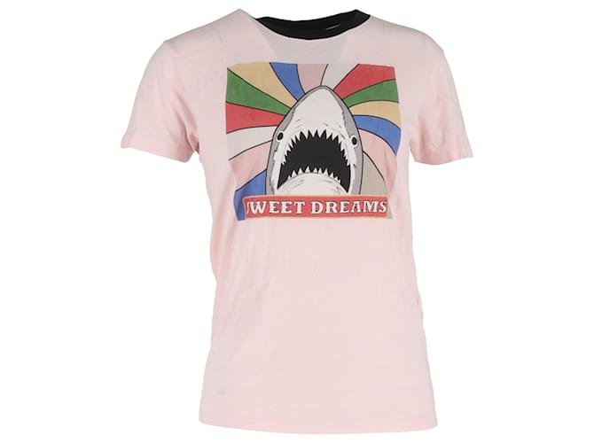 Saint Laurent Saint Lauren Shark Print T-Shirt in Pink Cotton Brown  ref.2111674