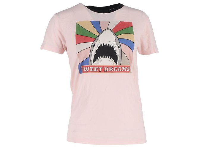 Saint Laurent Camiseta de algodón rosa con estampado de tiburón Saint Lauren Castaño