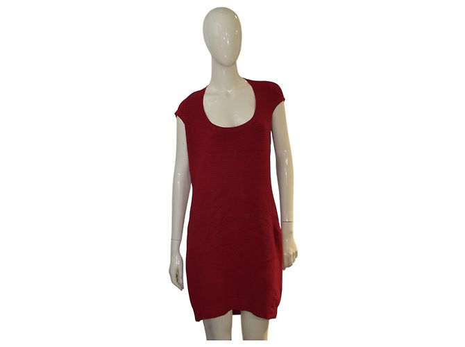 French Connection Rotes Geripptes Viskose Minikleid