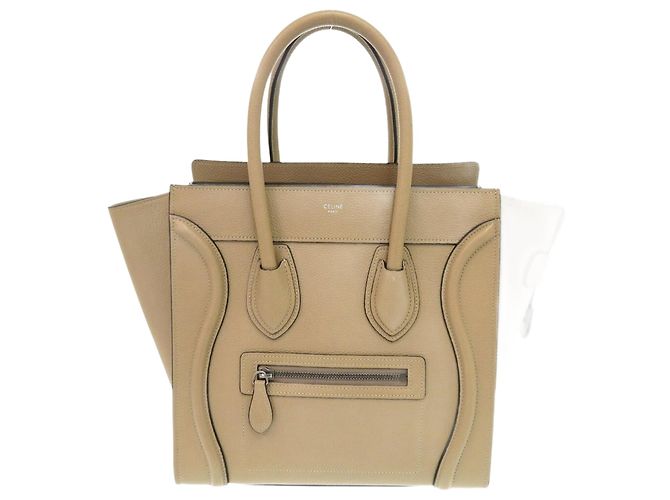 Céline Celine Luggage Micro Shopper Lederhandtasche Beige