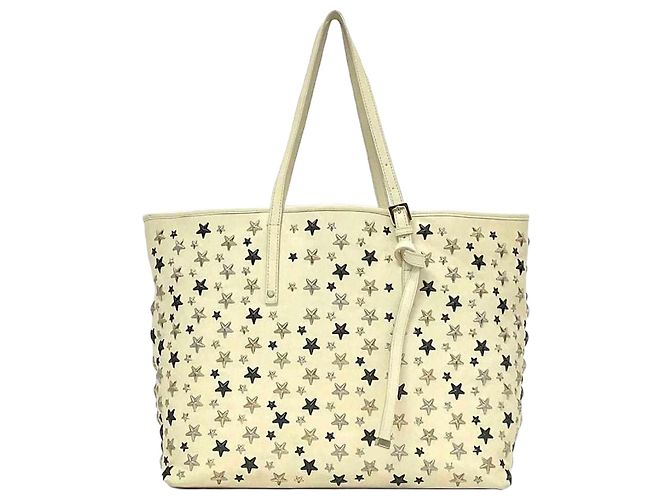 Bolsa tote de couro creme e branco Jimmy Choo Cru