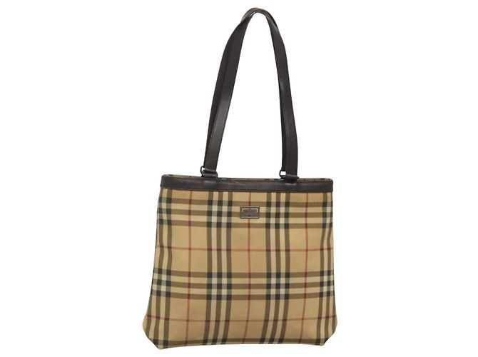 Borsa Tote Burberry Nova Check in PVC beige e marrone Auth BA619