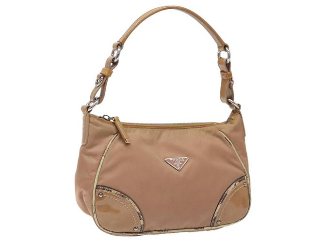 Borsa a Spalla PRADA Nylon Beige Auth EC614