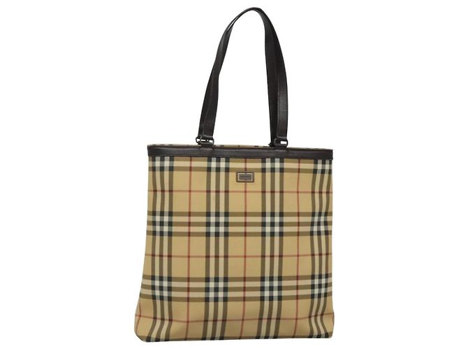 Borsa Tote Burberry Nova Check in PVC beige e marrone Auth BD761