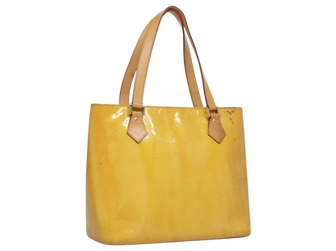LOUIS VUITTON Monogram Vernis Houston Sac à Main Jaune Citron M91055 LV Auth BD751
