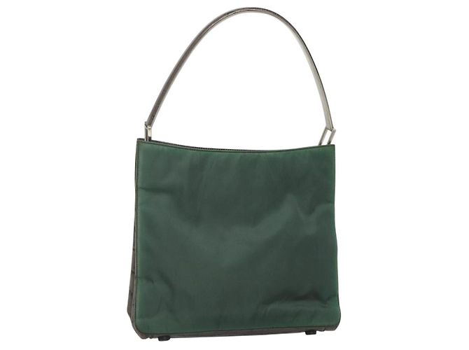 PRADA Shoulder Bag Nylon Green Silver Auth EC761 Silvery