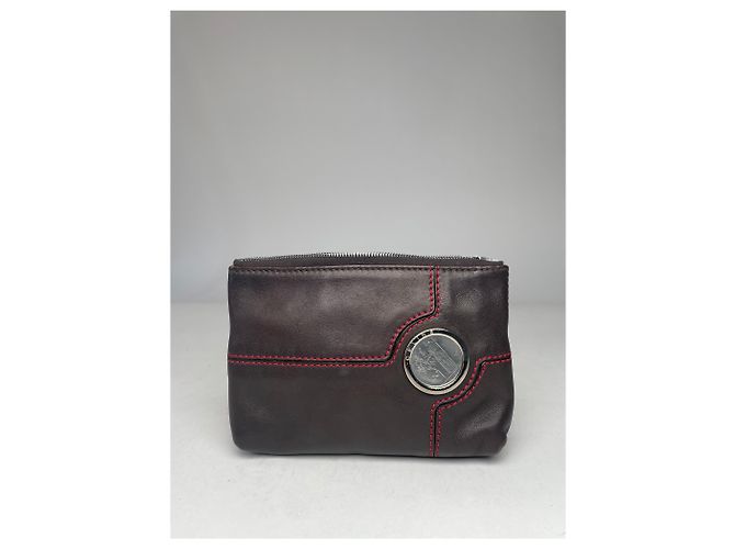 Céline Clutch in pelle vintage Celine Paris nera e rossa Marrone