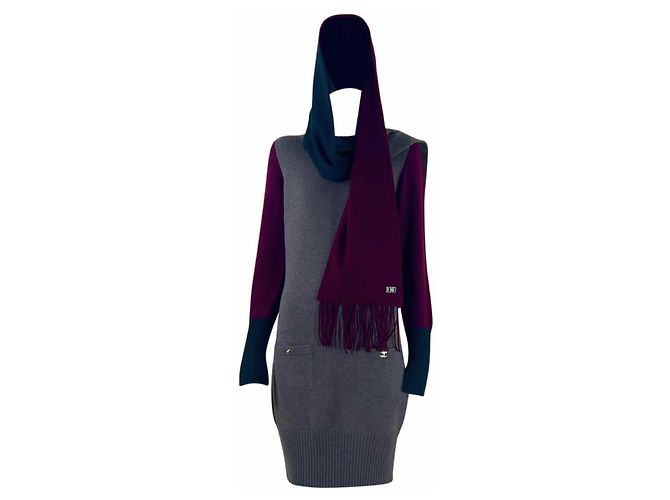 Conjunto de cachemira burdeos Chanel CC Turnlock 36 FR Multicolor