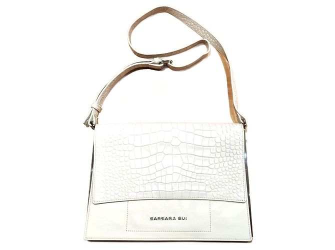 Bolsa clutch Barbara Bui, croco creme, feita de 100% couro de bezerro, nova Fora de branco