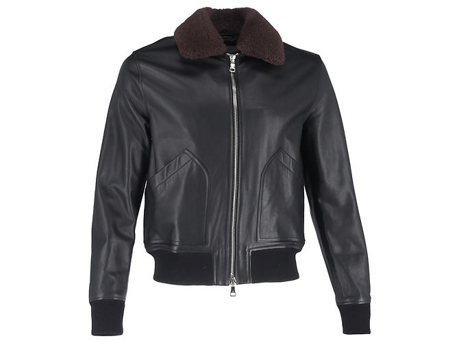 Autre Marque Chaqueta bomber con cremallera en cuero negro Mr. P. Shear Trim