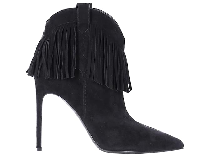 Saint Laurent Fringe Ankle Boots in Black Suede  ref.2113751