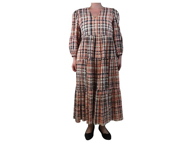 Joie Maxikleid mit orange-schwarzem Batikmuster - Größe M