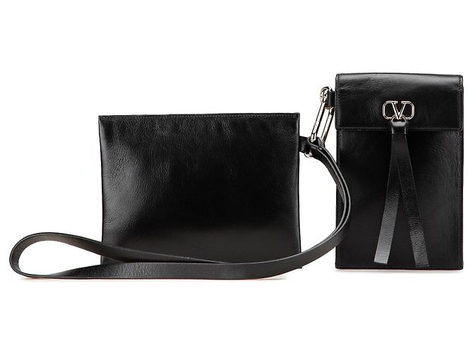 Pochette da collo VRing in pelle nera Valentino Nero