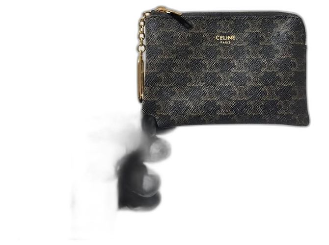 Céline Monedero/cartera con cremallera de lona Triomphe de CELINE negro