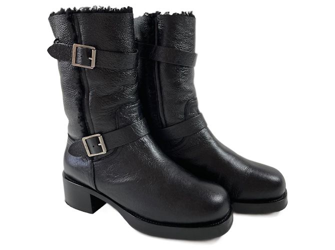 Botas biker Dior de shearling negras 38 Negro