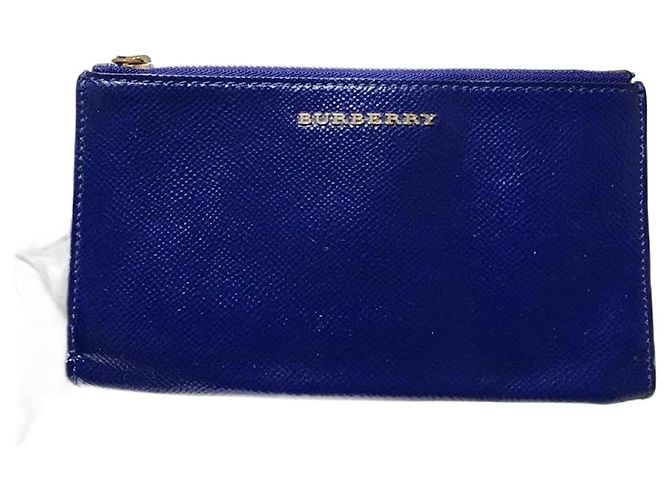 BURBERRY Patent Constantine Continental Wallet Blue 