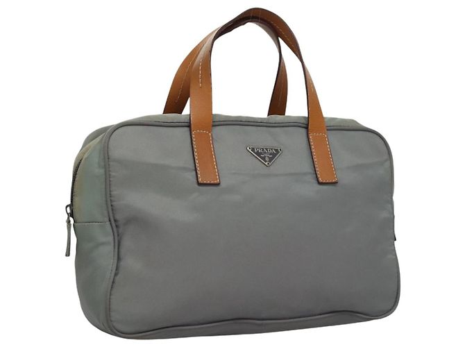 PRADA Sac à main en nylon gris Auth BD1037 Marron