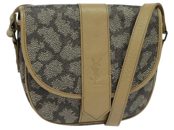 Bolsa de ombro SAINT LAURENT em PVC estampado cinza Auth BA782 Marrom