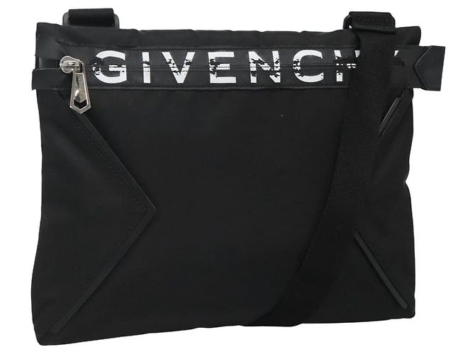 Borsa a spalla GIVENCHY in nylon nero argento autentica bs23553