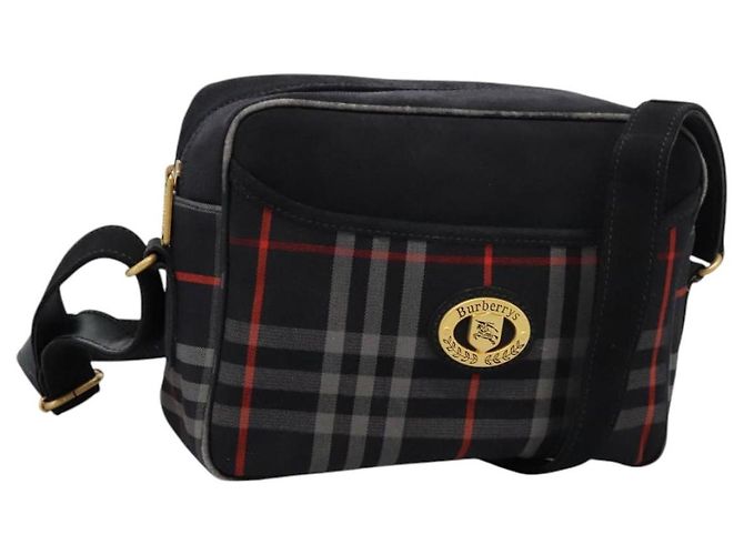 Autre Marque Bolsa de Ombro Burberrys Nova Check em Lona Azul Marinho e Ouro Auth EC762