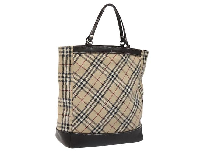 Bolsa de mão em lona e couro bege Burberry Nova Check Blue Label Auth EC545