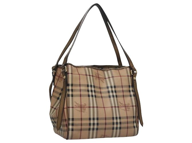 Borsa a spalla Burberry Nova Check PVC Beige Marrone oro Auth BA684 D'oro