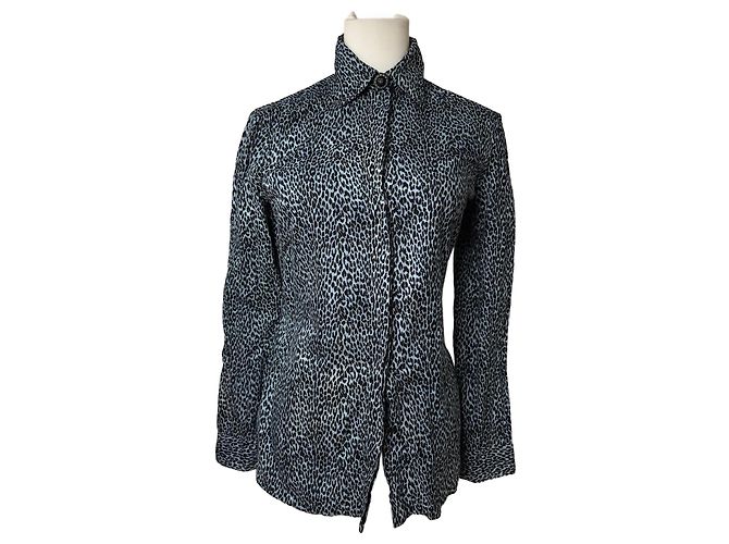 Vintage Gianni Versace Leopard Canvas Hemd Blau/Schwarz 38/M
