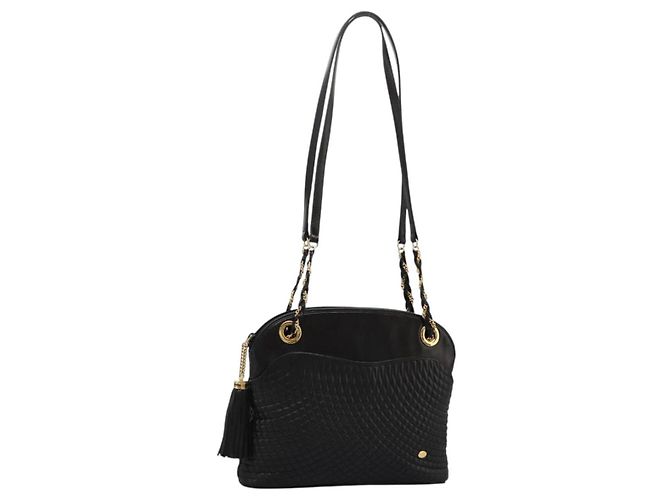 Bolsa de ombro BALLY em couro preto e dourado Auth th5773