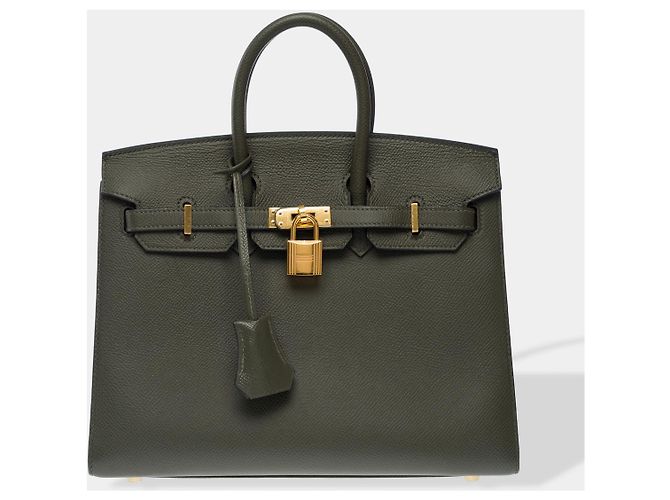Hermès HERMES Birkin 25 Bag in Green Leather - 102590