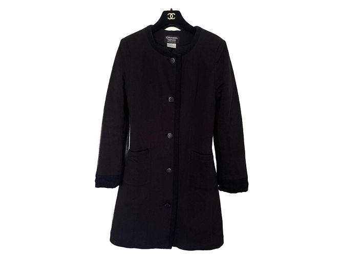 Cambon Abrigo Chanel negro de algodón 