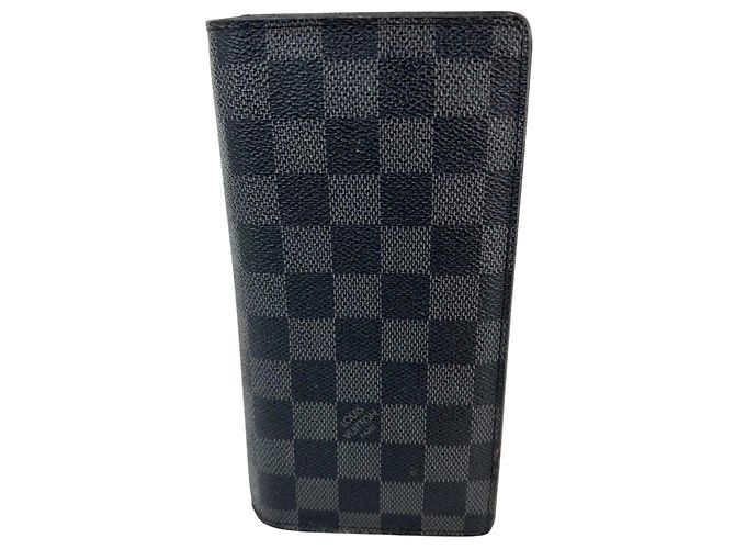 LOUIS VUITTON Damier Graphite Brazza Long Black Canvas Wallet