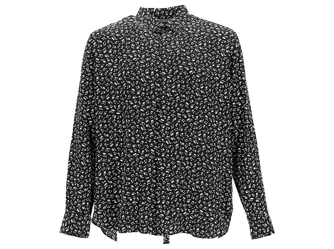 Camicia in seta nera con stampa di note musicali Saint Laurent Nero
