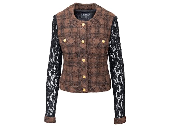 Timeless Chanel Tweed and Lace Jacket - '90s Brown Wool  ref.2117798