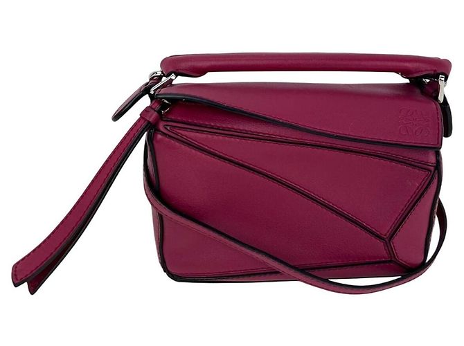 Bolsa transversal mini Puzzle em couro de bezerro carmesim Loewe Vermelho